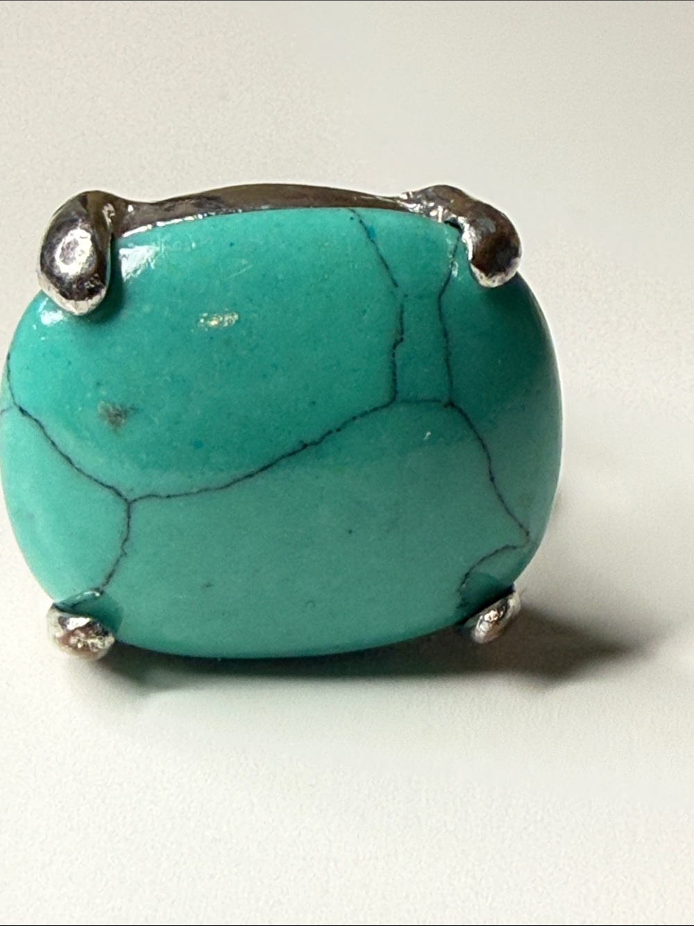 Turquoise color adjustable Silver tone -Prong Statement fashion ring Y2k boho